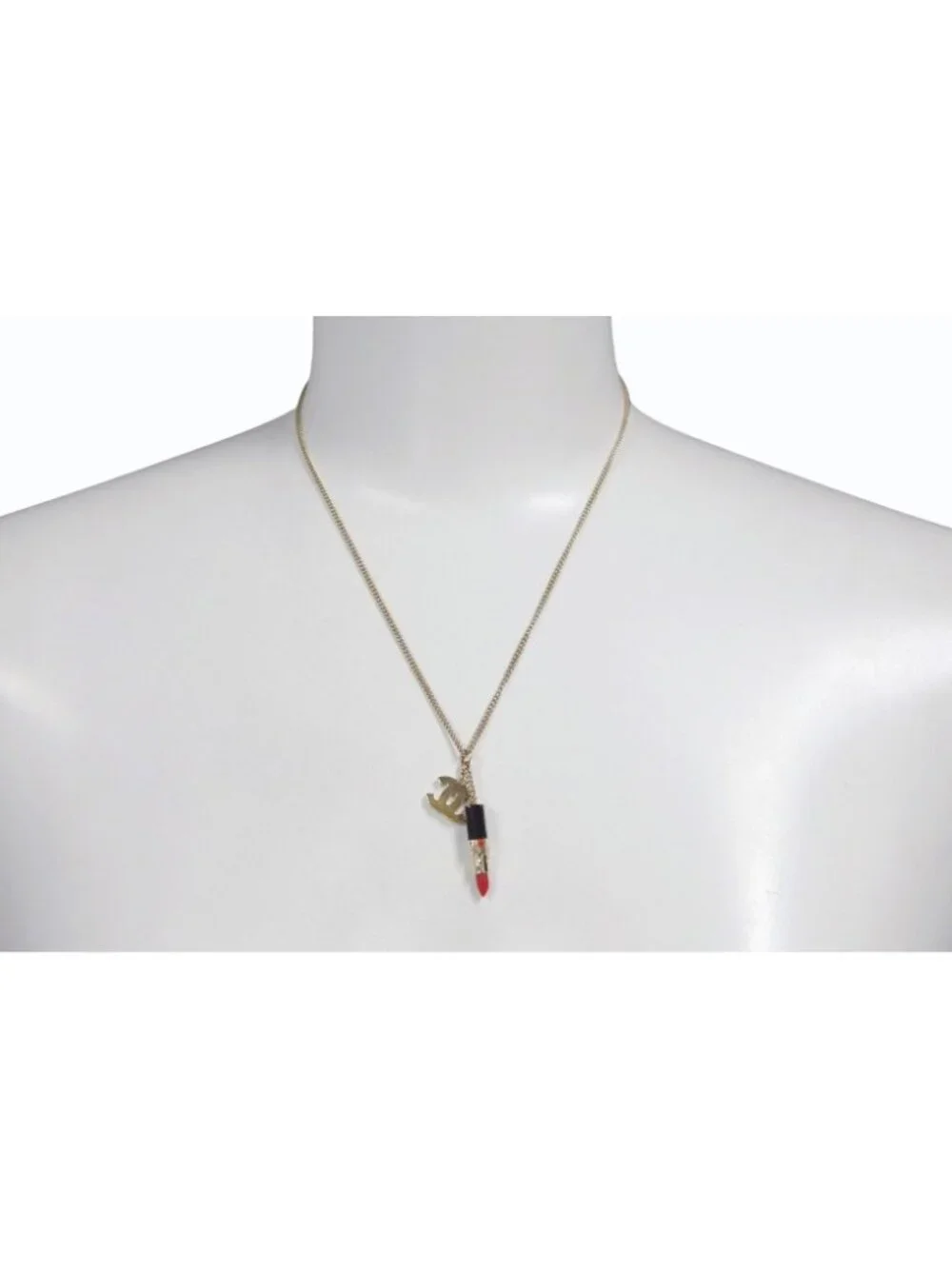 Chanel Lip Necklace 04 Metal Rhinestone Black Red Gold
